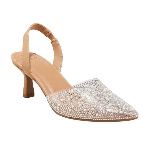 a new day Isabel Wide Width Embellished Slingback Kitten Heels Clear Brown 7W - Picture 7 of 10